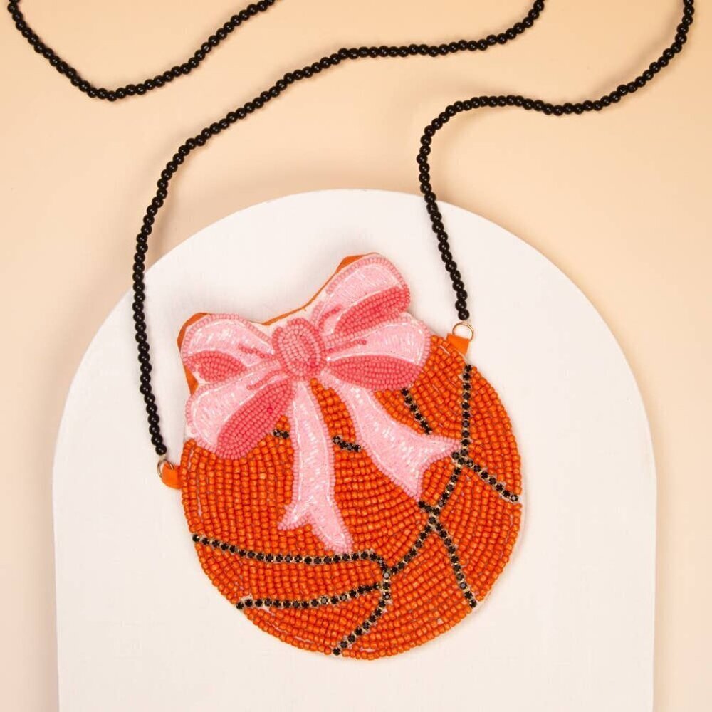 Gameday Beaded Basketball Crossbody Bag with Clasp Closure